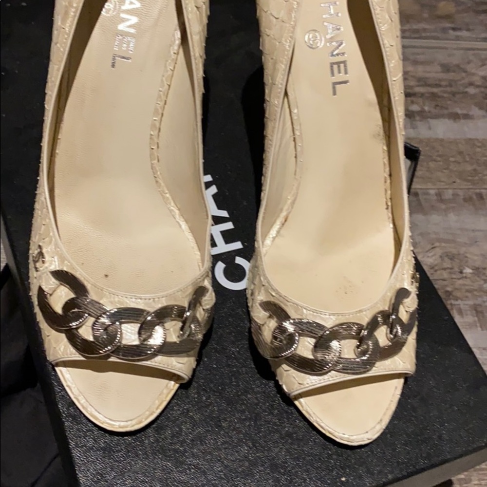 Chanel open toe pumps